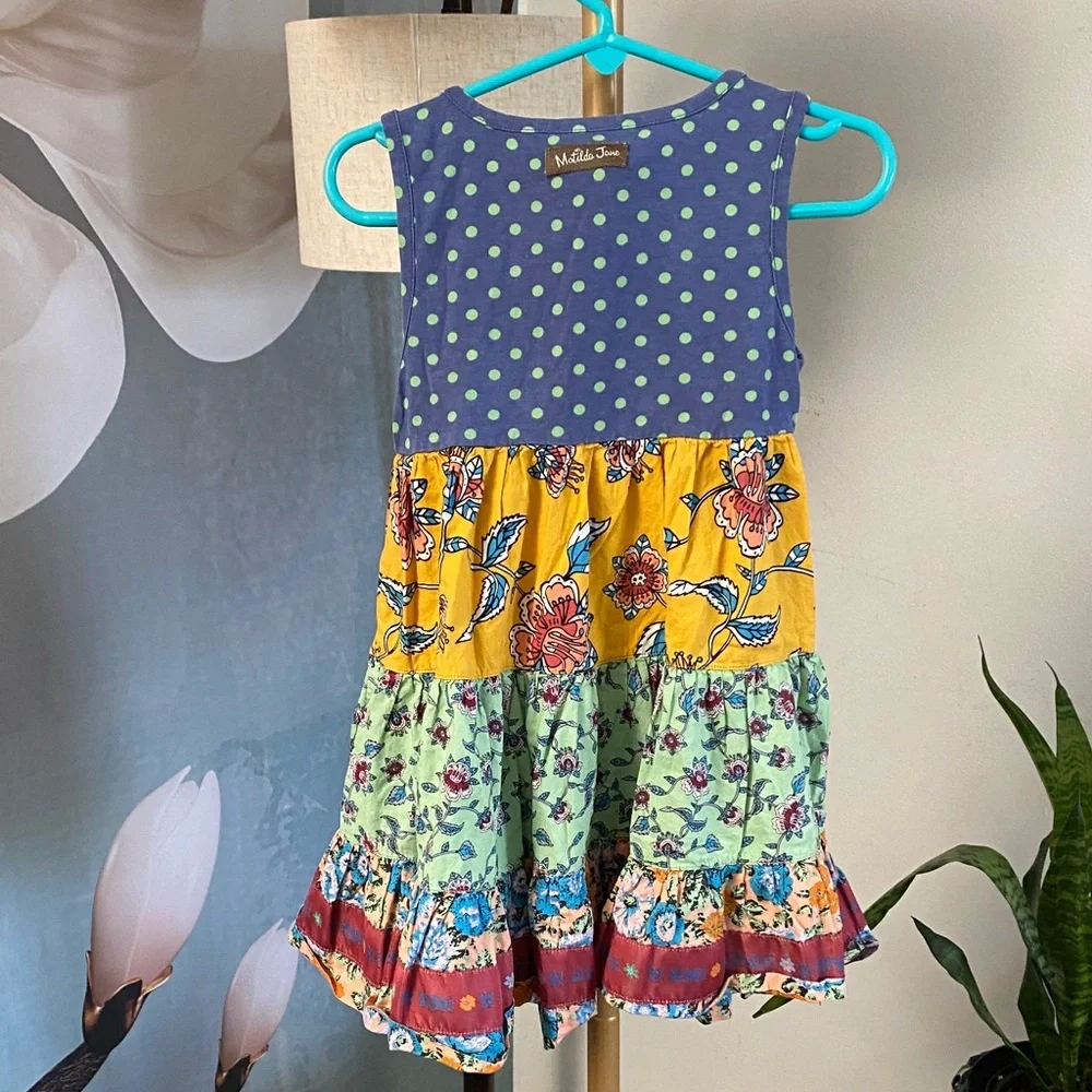 Matilda Jane Multi-Color Patchwork Floral Tiered tank top Dress for Girls 4T - Picture 4 of 6